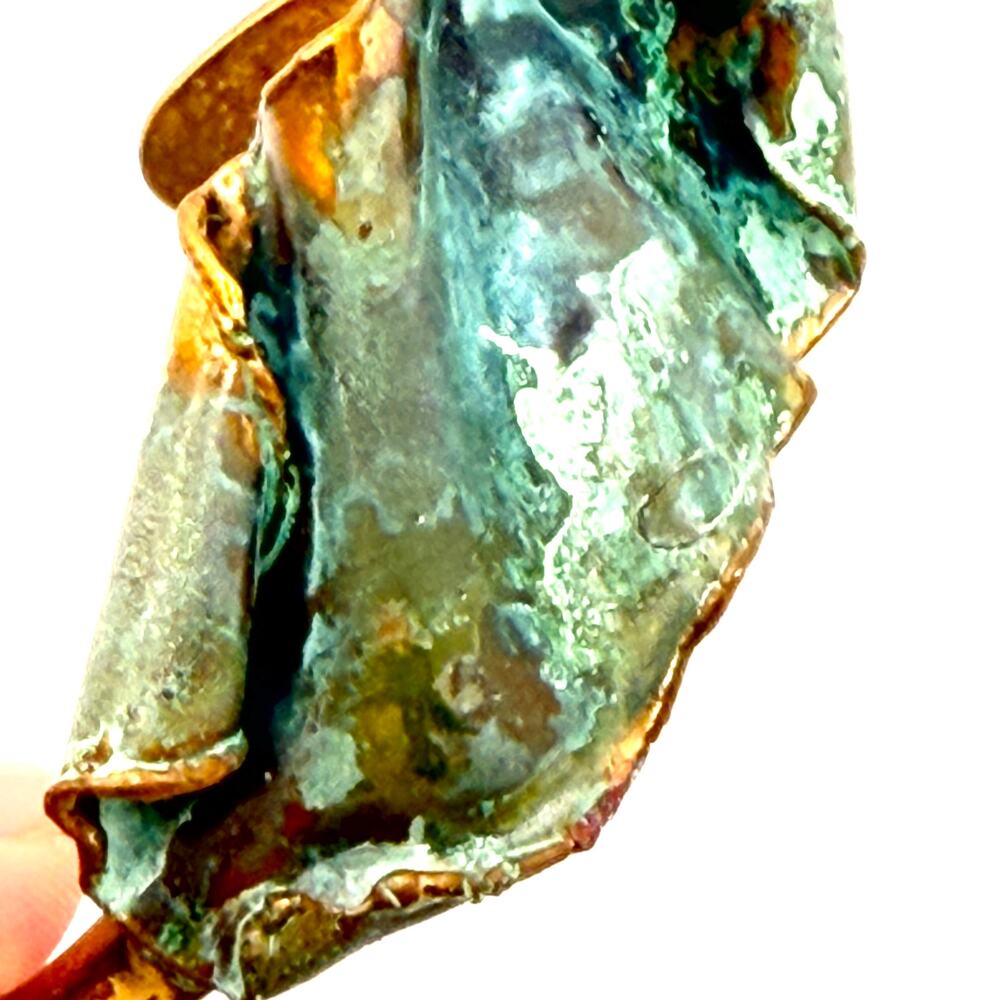 Vintage 70s Brutalist Artisanal Copper Verdigris Patina Sculptural Cuff Bracelet - Picture 3 of 6